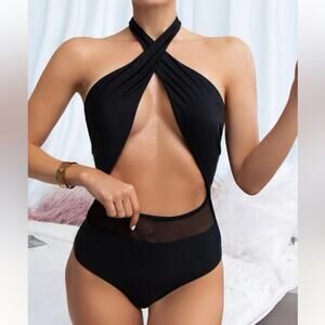 SHEIN mesh trim halter swimsuit size large NWT